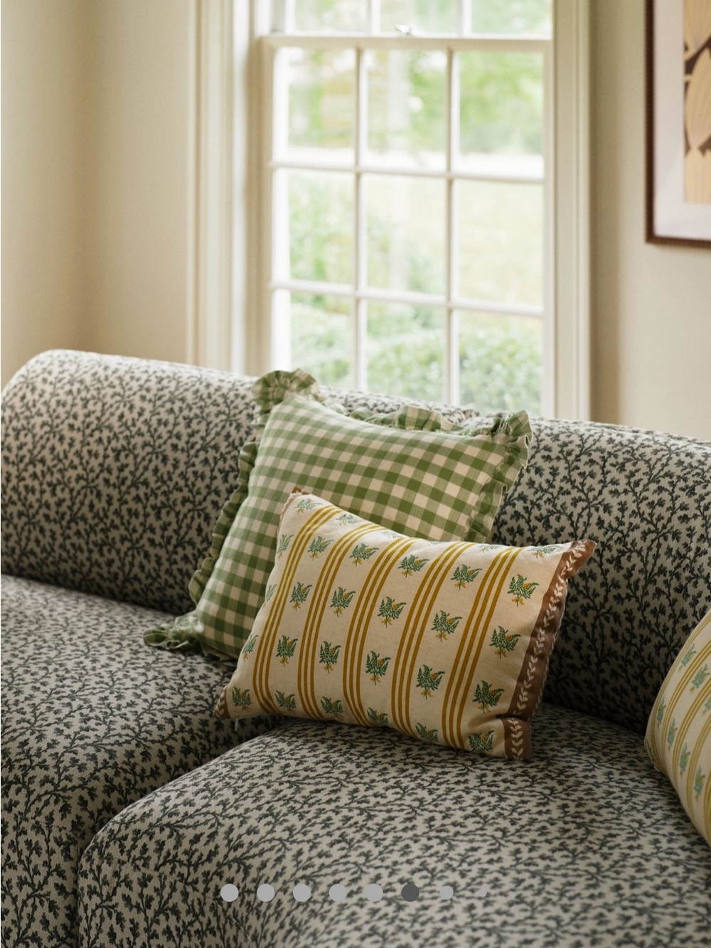 Two Anthropologie Yellow Stripe and Green Floral Accent Pillows. - Picture 4 of 4